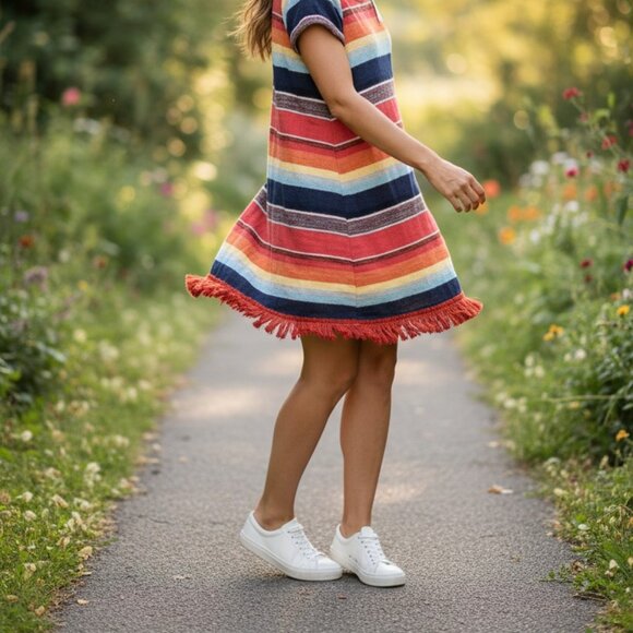 Uncle Frank's Dresses & Skirts - Uncle Frank Dress Womens Size Small Multicolor Stripe Western Fringe Cotton